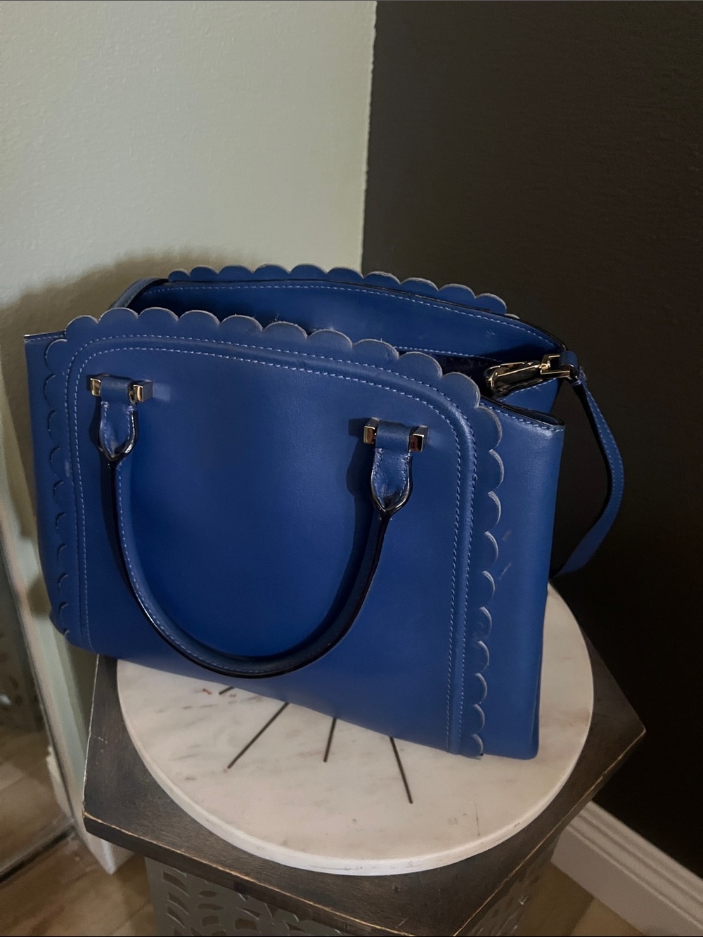 Worn once, kate spade, Linzi Maple Court scalloped Blue satchel - Picture 2 of 10